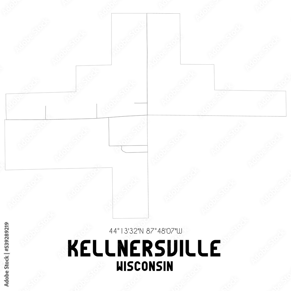 Kellnersville Wisconsin. US street map with black and white lines. Kellnersville Wisconsin. US street map with black and white lines.