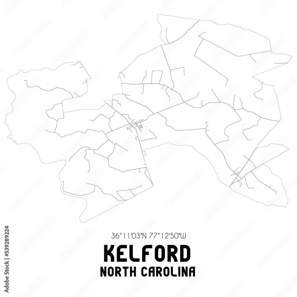 Kelford North Carolina. US street map with black and white lines.