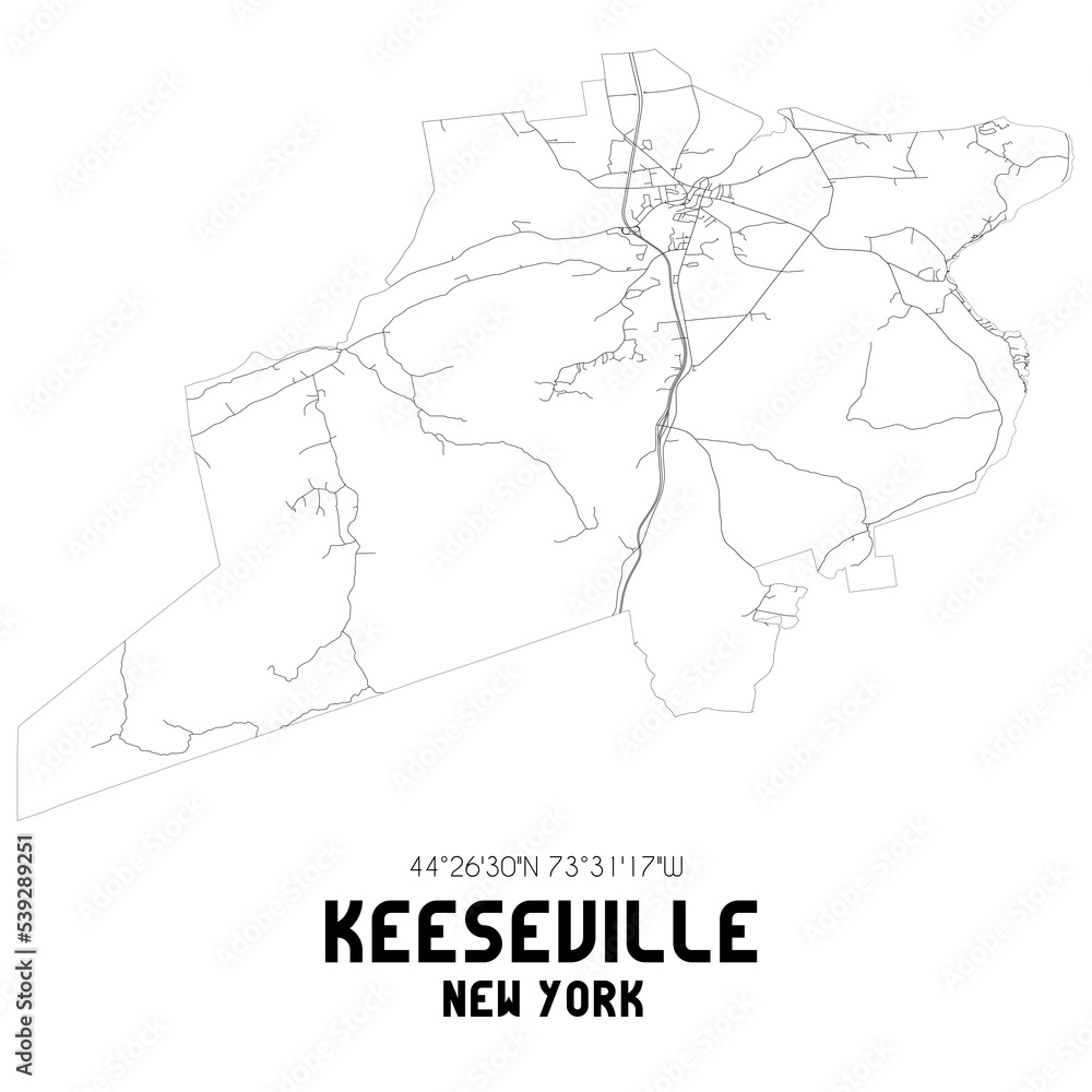 Keeseville New York. US street map with black and white lines. Keeseville New York. US street map with black and white lines.