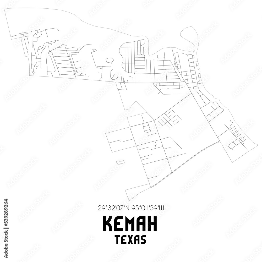 Kemah Texas. US street map with black and white lines.