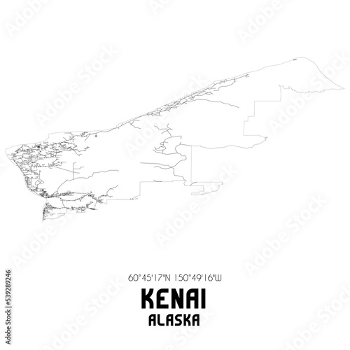 Kenai Alaska. US street map with black and white lines.