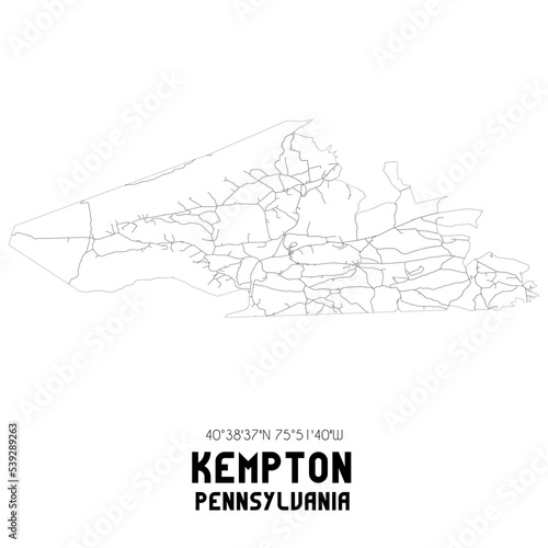 Kempton Pennsylvania. US street map with black and white lines.