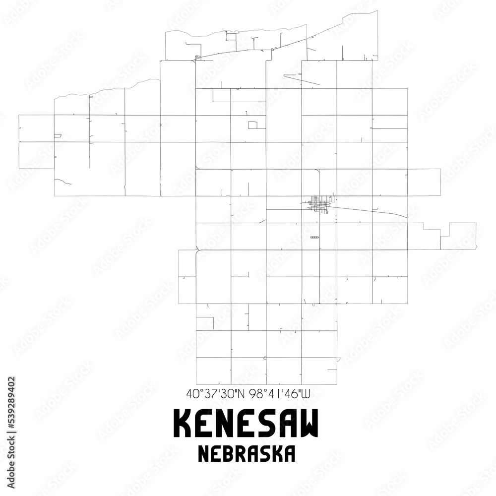 Kenesaw Nebraska. US street map with black and white lines.