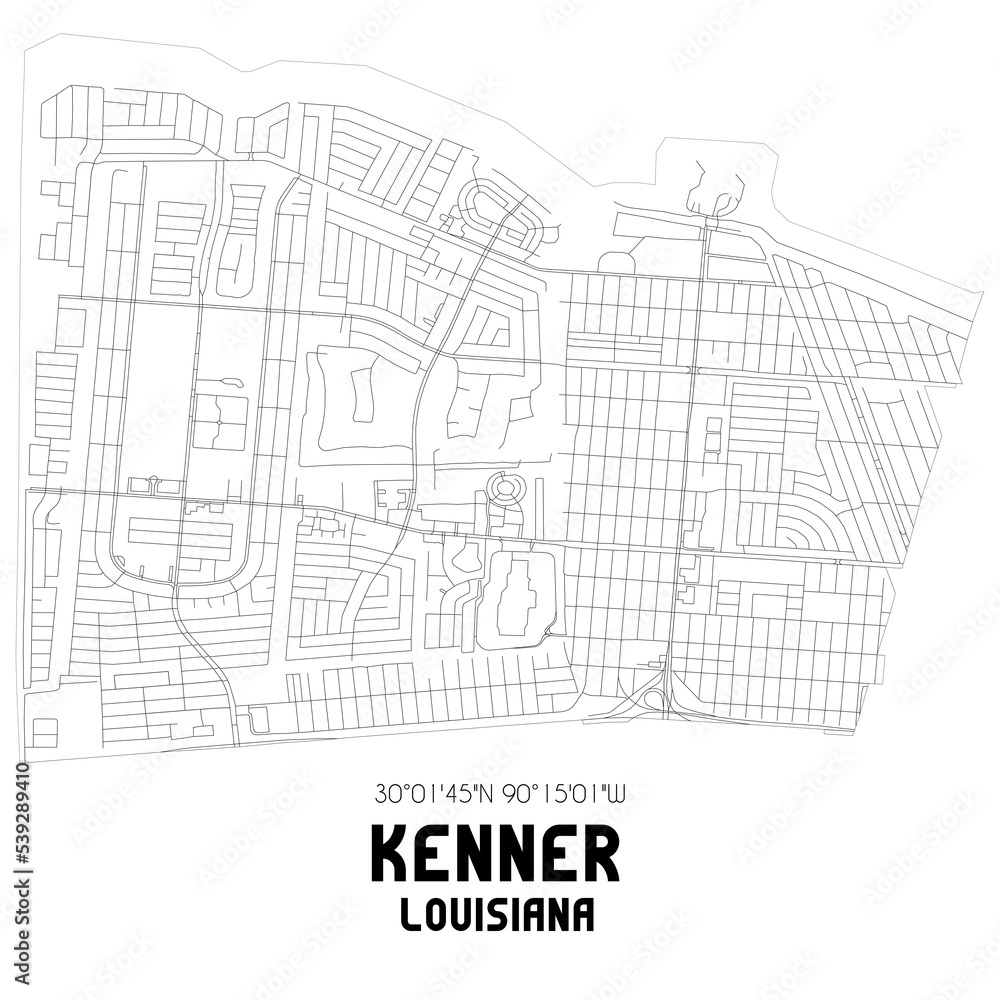 Kenner Louisiana. US street map with black and white lines.
