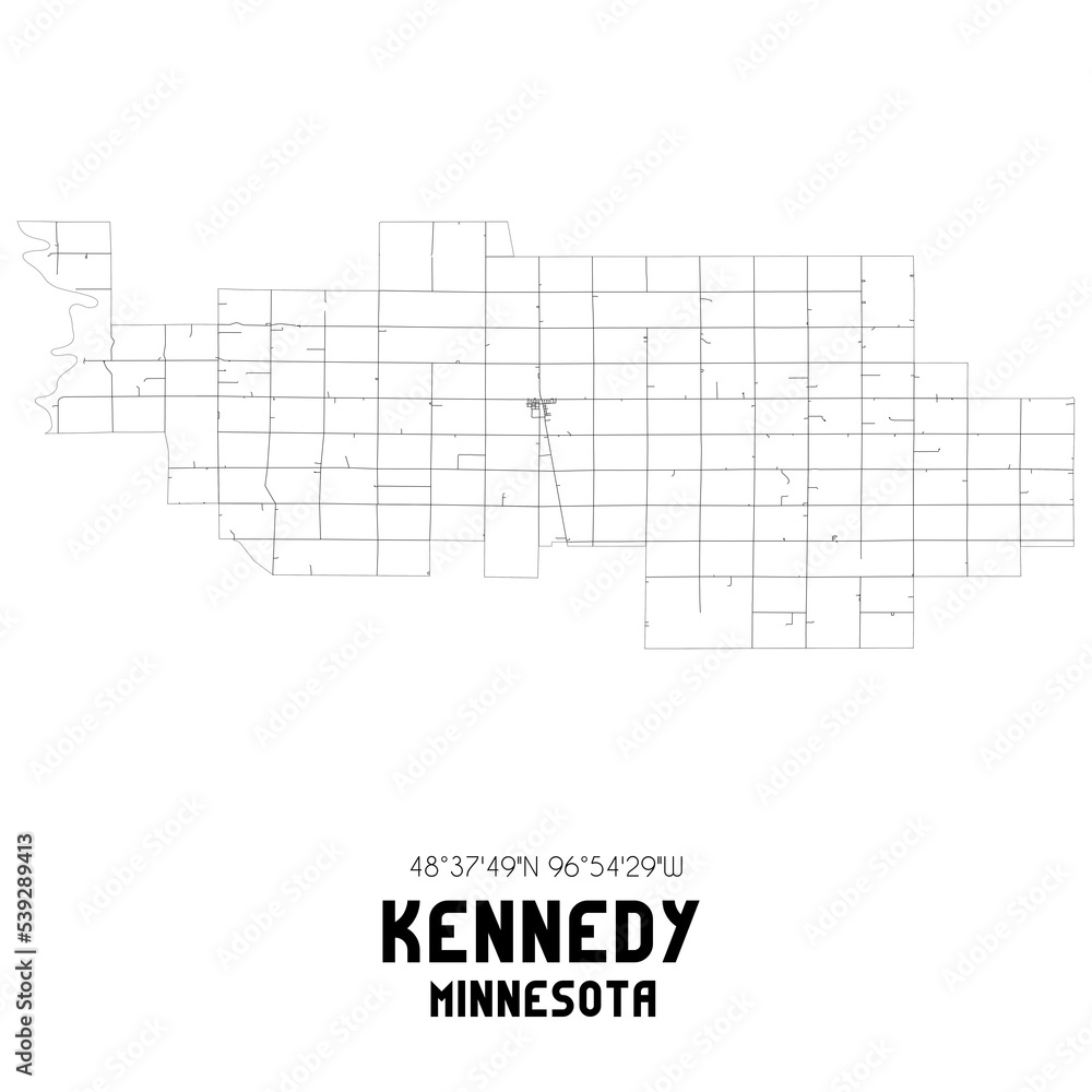 Kennedy Minnesota. US street map with black and white lines.