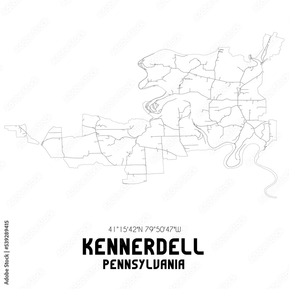 Kennerdell Pennsylvania. US street map with black and white lines. Kennerdell Pennsylvania. US street map with black and white lines.
