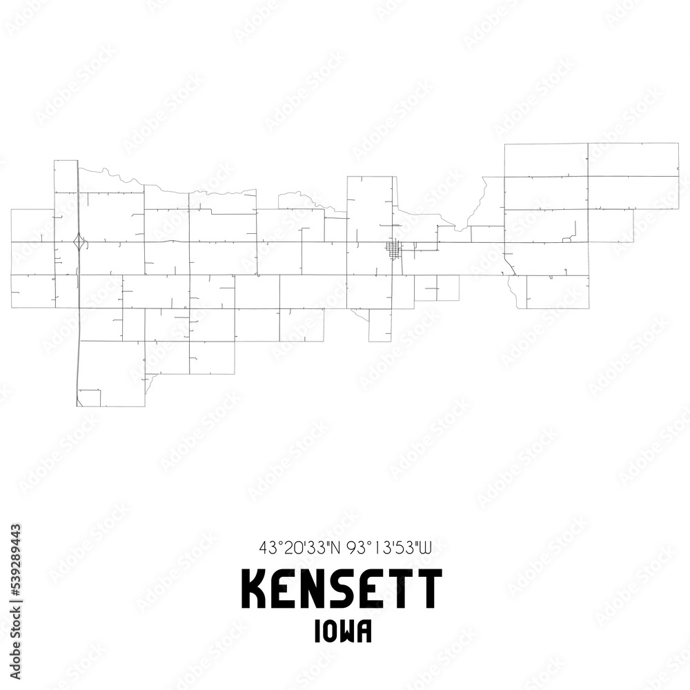 Kensett Iowa. US street map with black and white lines. Kensett Iowa. US street map with black and white lines.