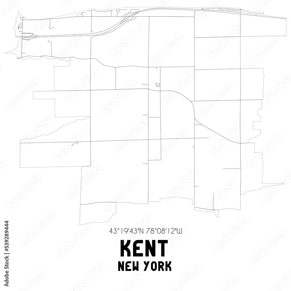 Kent New York. US street map with black and white lines. Stock