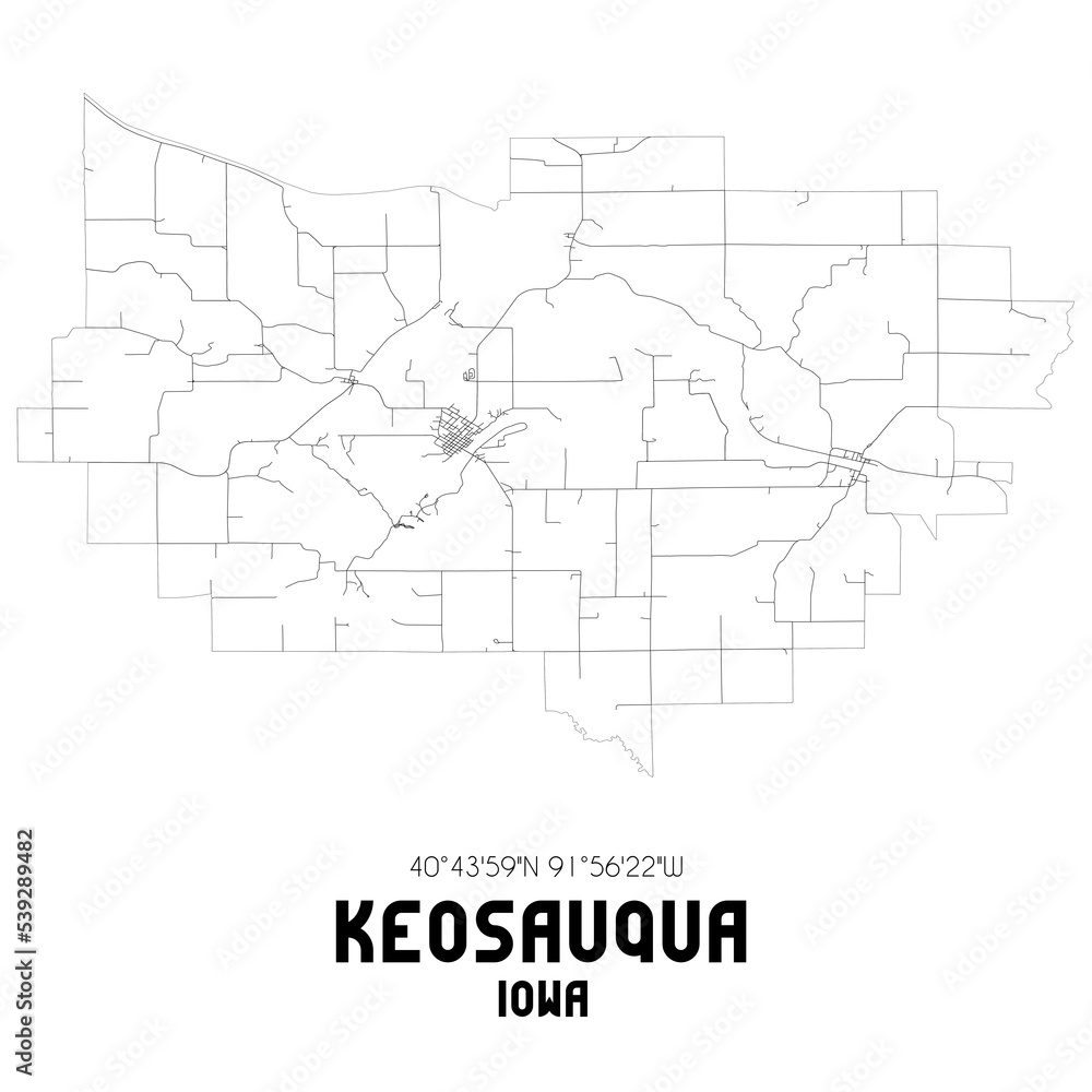 Keosauqua Iowa. US street map with black and white lines.
