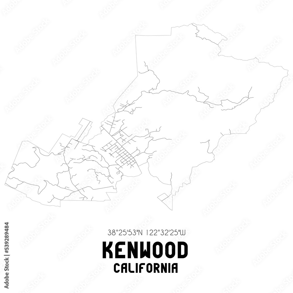 Kenwood California. US street map with black and white lines.