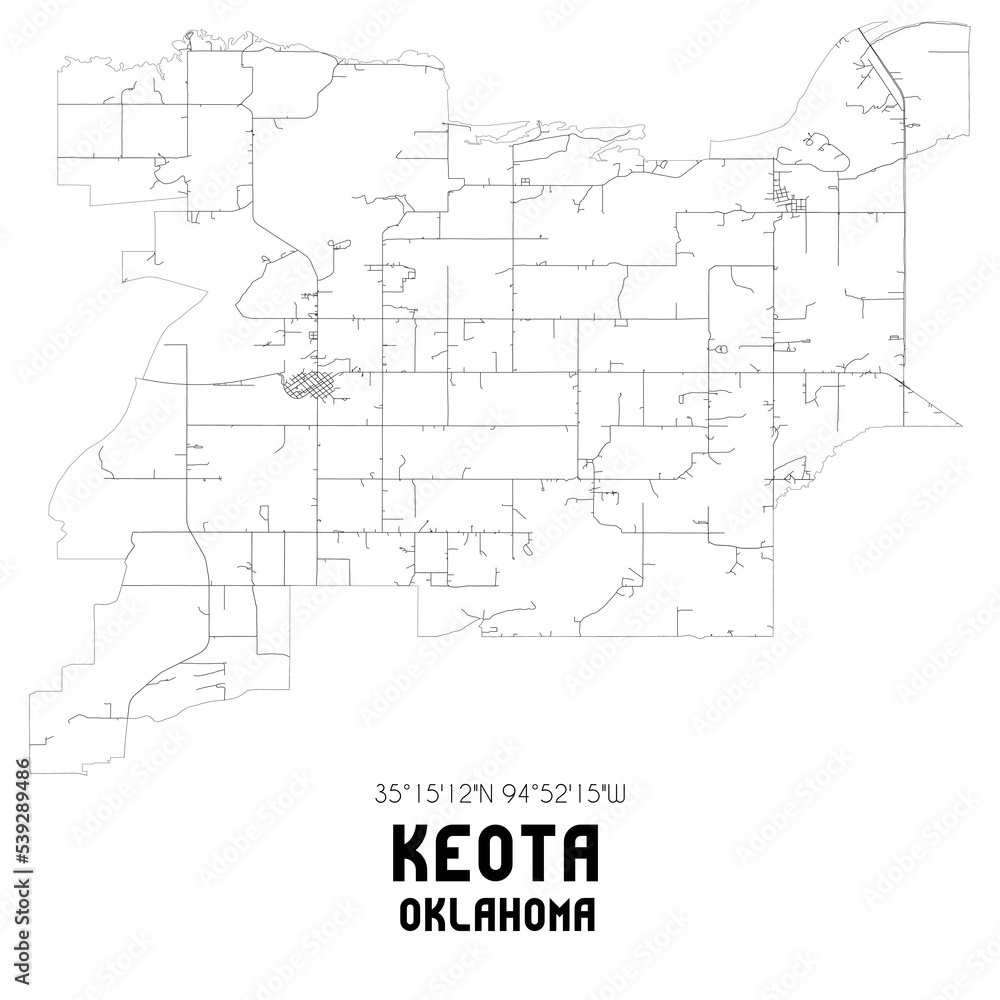 Keota Oklahoma. US street map with black and white lines. Keota Oklahoma. US street map with black and white lines.