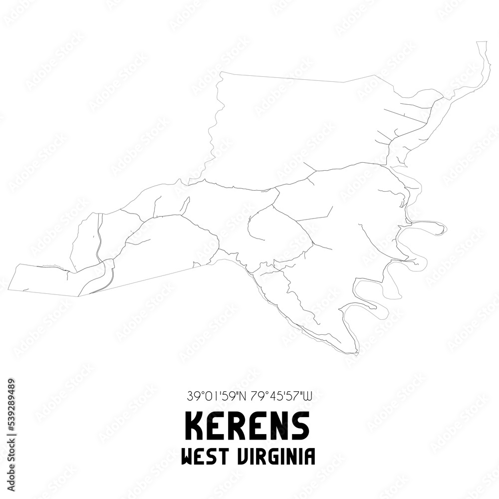 Kerens West Virginia. US street map with black and white lines.