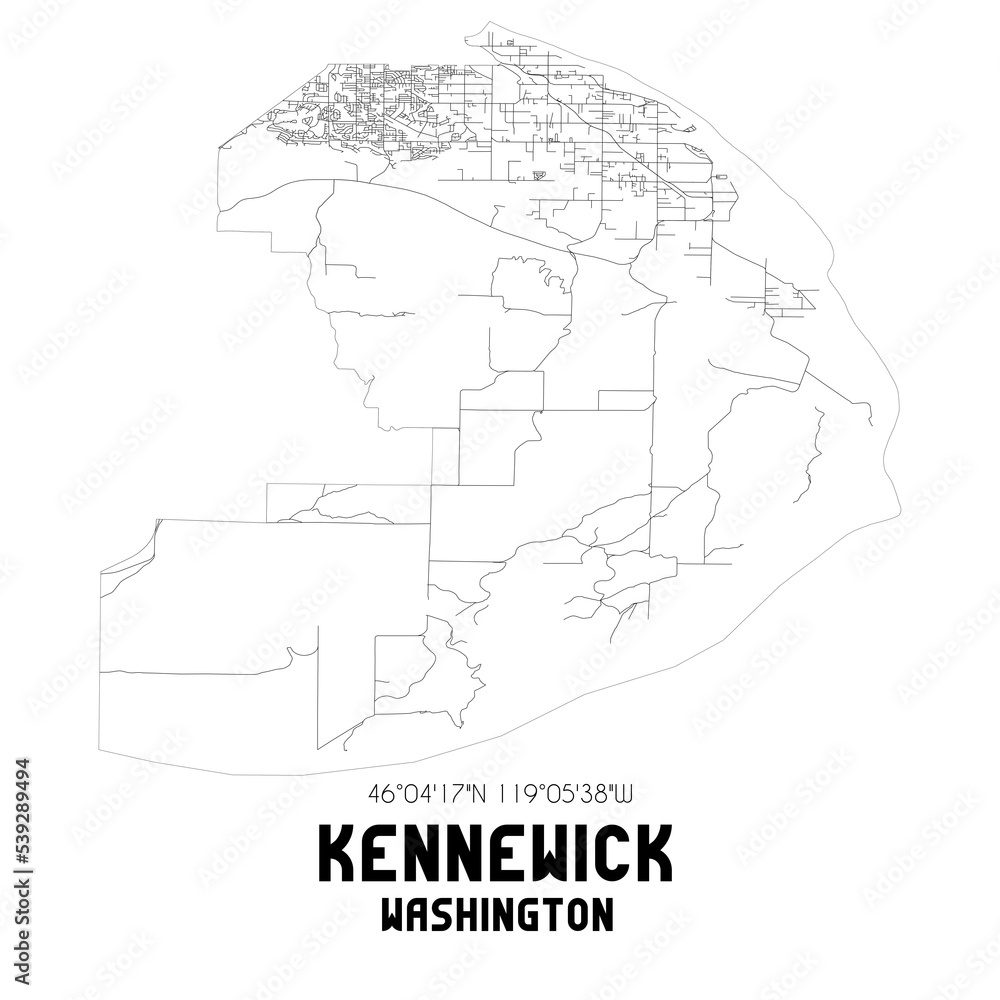 Obraz premium Kennewick Washington. US street map with black and white lines.
