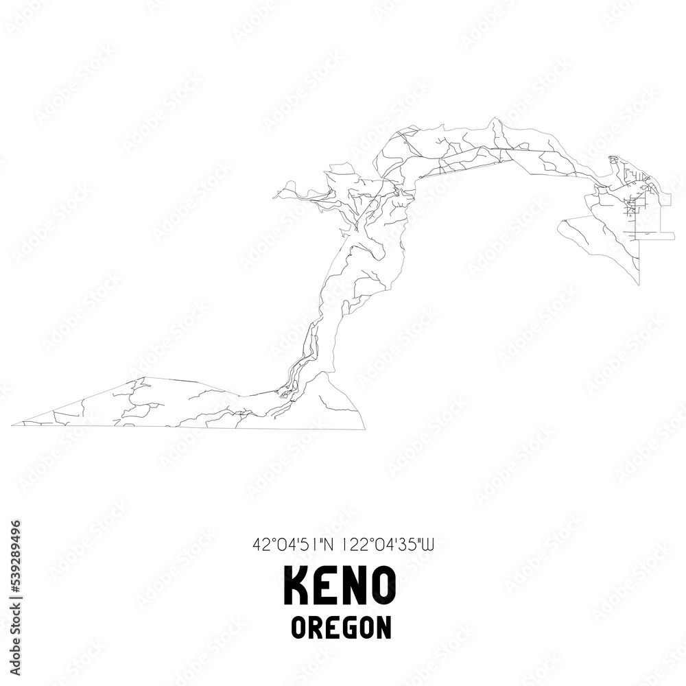 Keno Oregon. US street map with black and white lines. Keno Oregon. US street map with black and white lines.
