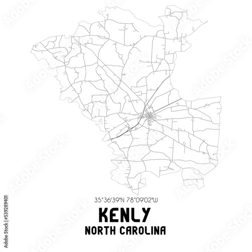 Kenly North Carolina. US street map with black and white lines.