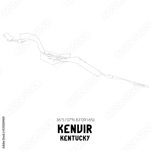 Kenvir Kentucky. US street map with black and white lines. photo