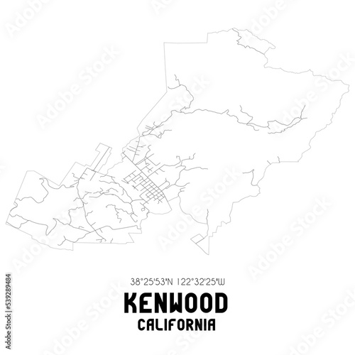 Kenwood California. US street map with black and white lines.