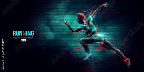 Abstract silhouette of a running athlete on black background. Runner woman are running sprint or marathon. Vector illustration