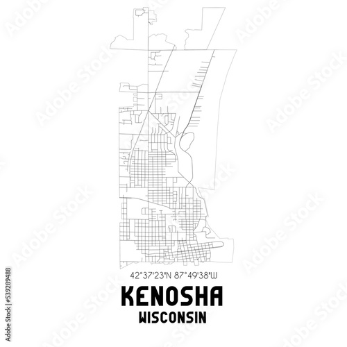 Kenosha Wisconsin. US street map with black and white lines.