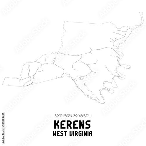 Kerens West Virginia. US street map with black and white lines.