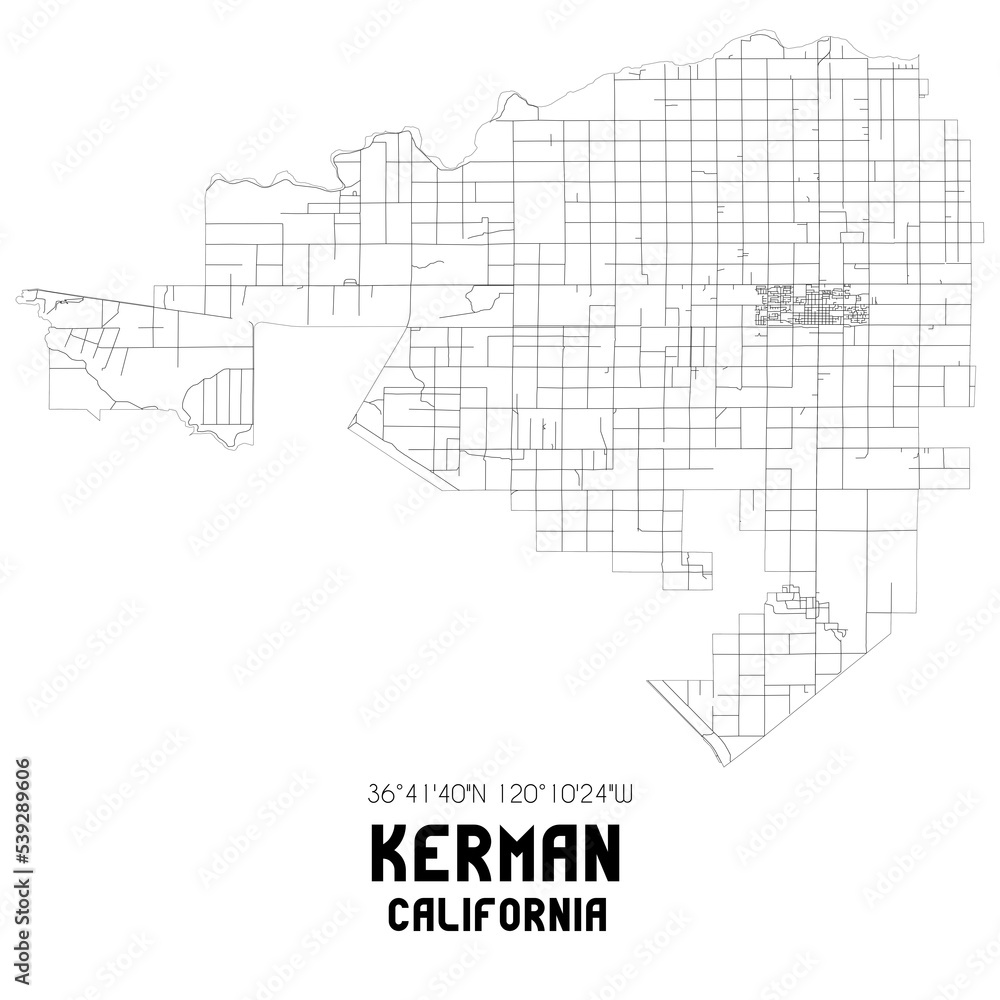 Kerman California. US street map with black and white lines.