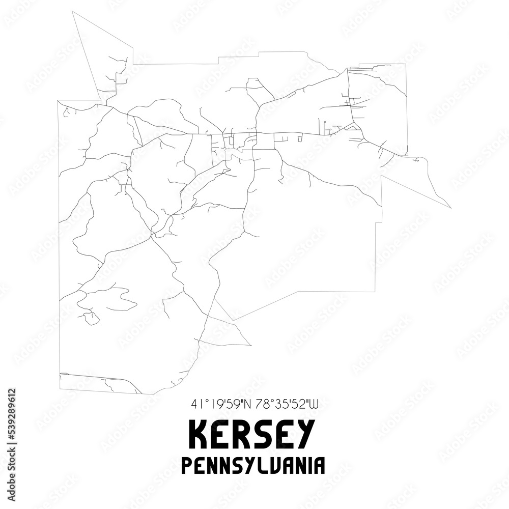 Kersey Pennsylvania. US street map with black and white lines.