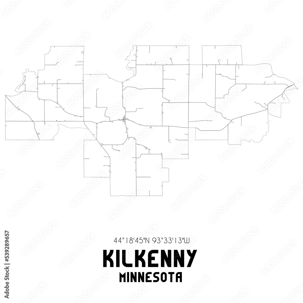 Kilkenny Minnesota. US street map with black and white lines.
