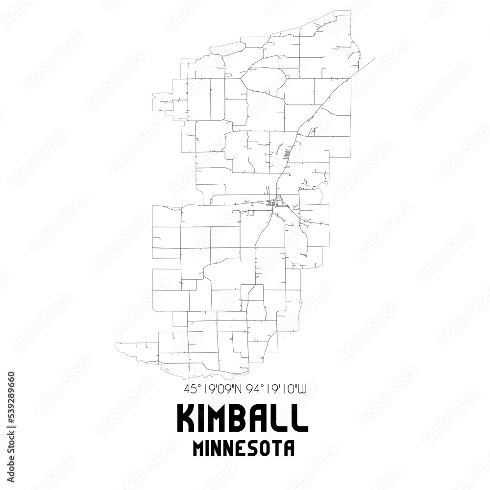 Kimball Minnesota. US street map with black and white lines.