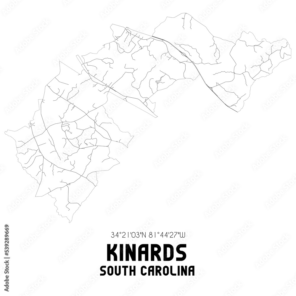 Kinards South Carolina. US street map with black and white lines. Kinards South Carolina. US street map with black and white lines.