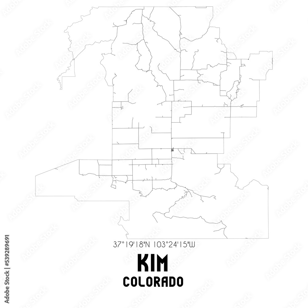 Kim Colorado. US street map with black and white lines.