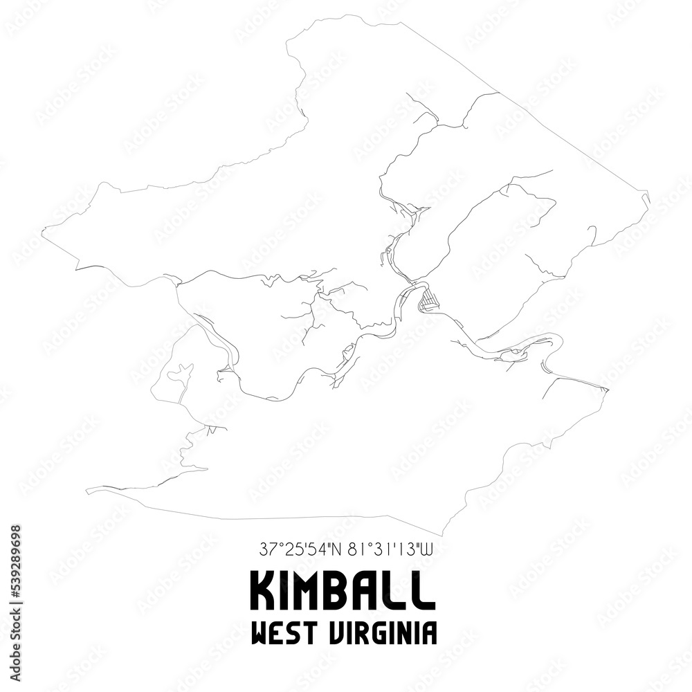 Kimball West Virginia. US street map with black and white lines.