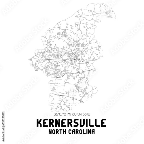 Kernersville North Carolina. US street map with black and white lines.