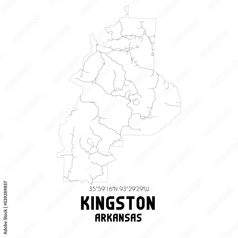 Kingston Arkansas. US street map with black and white lines.
