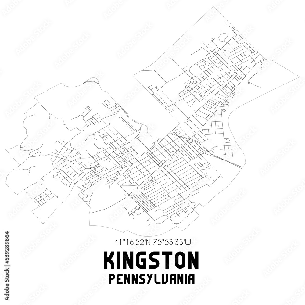 Kingston Pennsylvania. US street map with black and white lines.