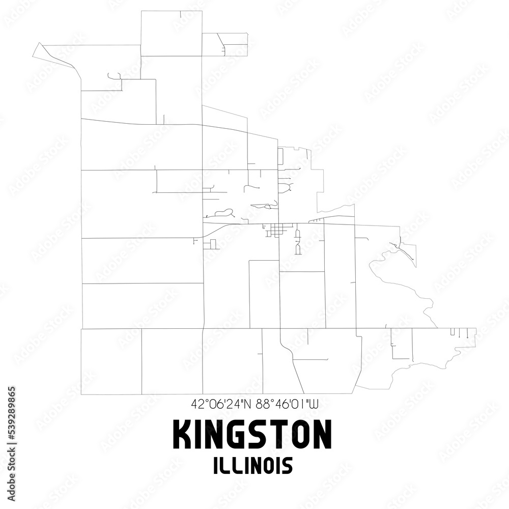 Kingston Illinois. US street map with black and white lines.