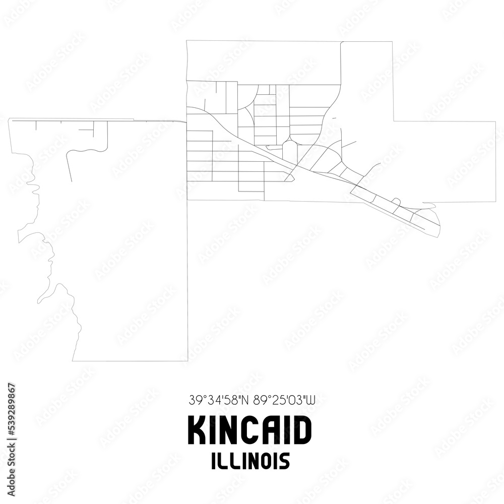 Kincaid Illinois. US street map with black and white lines.