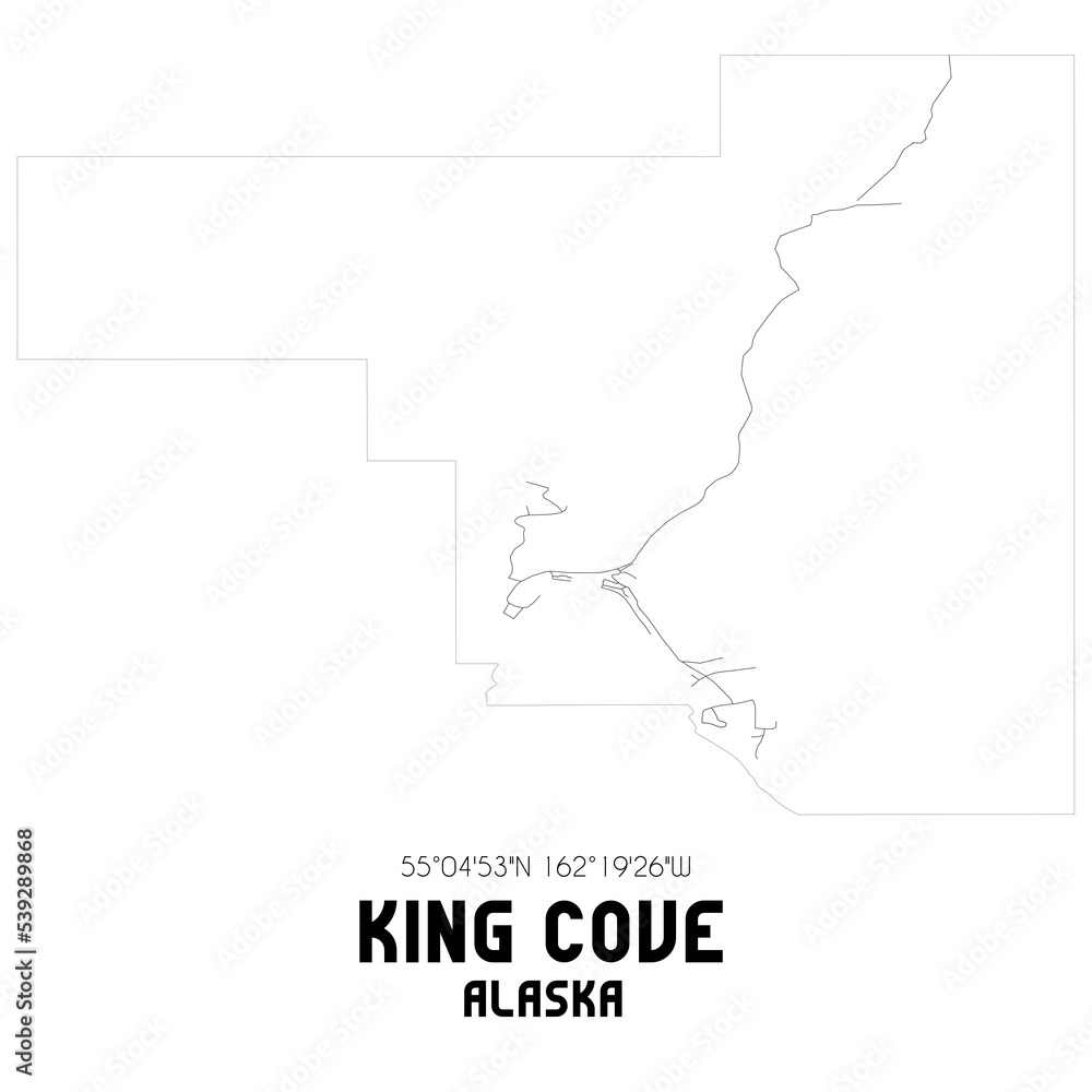 King Cove Alaska. US street map with black and white lines.