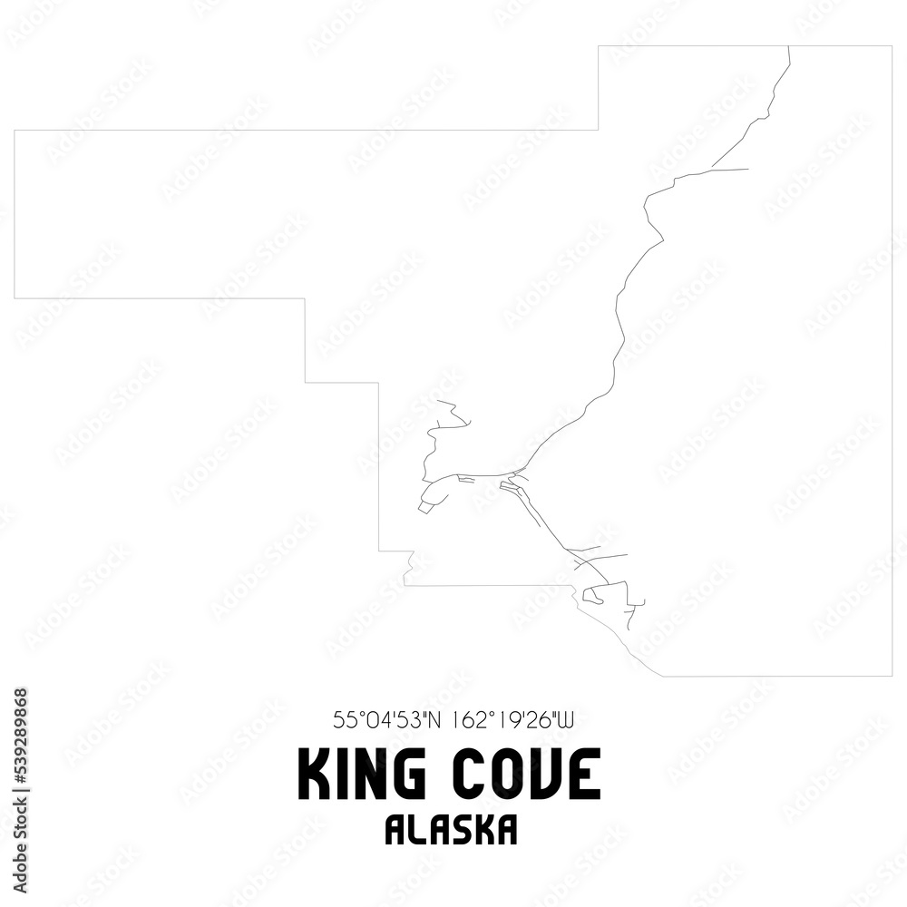 King Cove Alaska. US street map with black and white lines. Stock