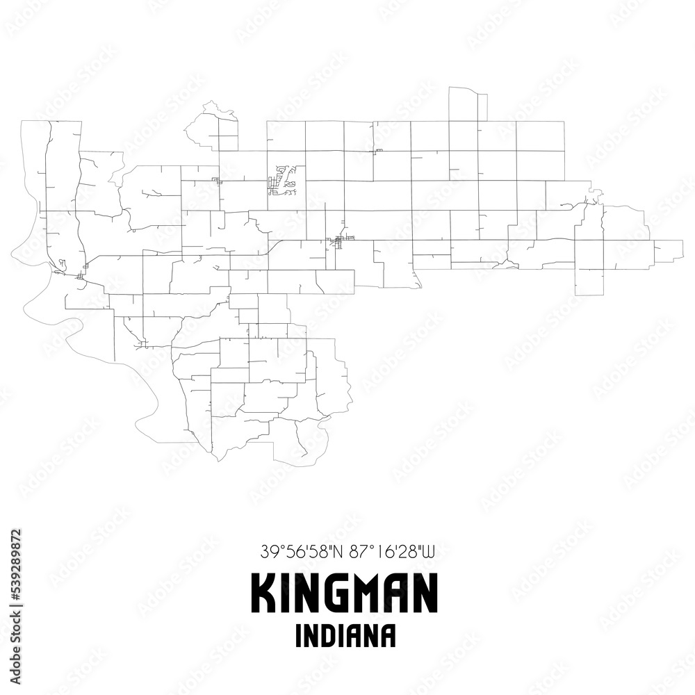 Kingman Indiana. US street map with black and white lines. Kingman Indiana. US street map with black and white lines.
