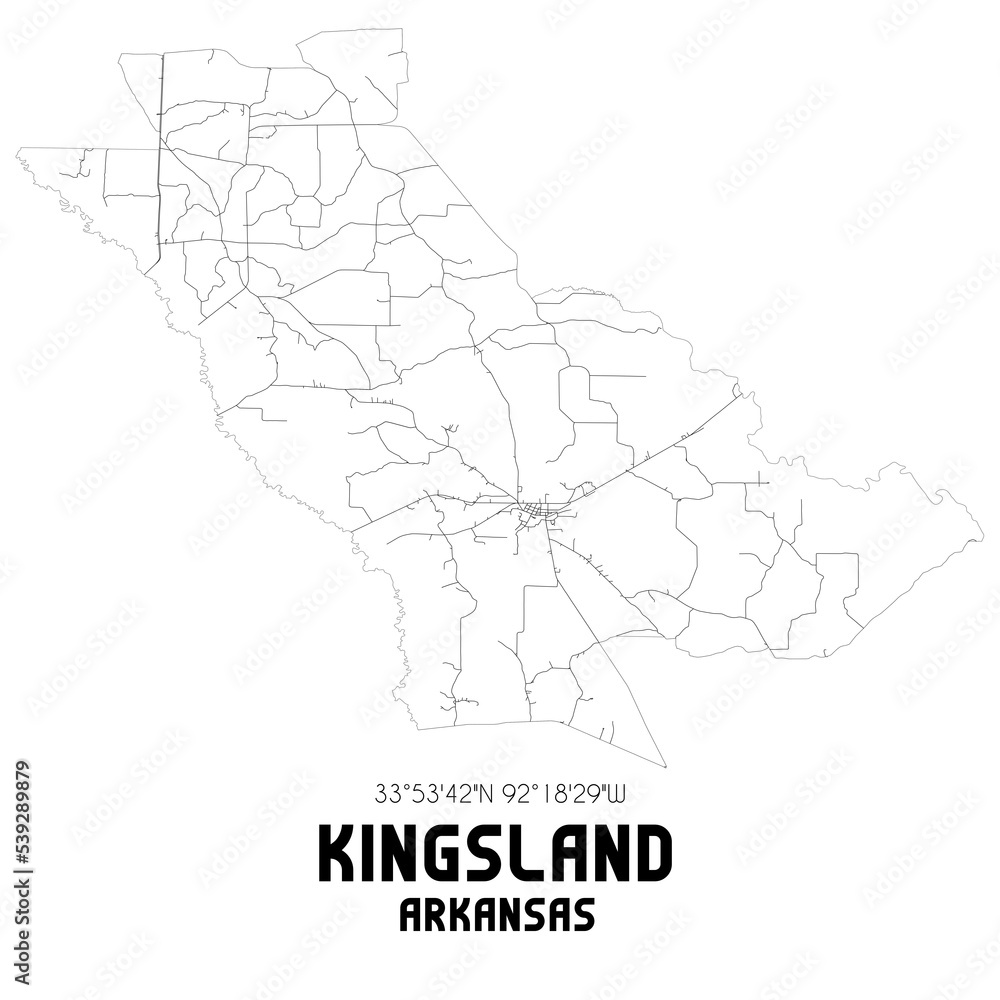Kingsland Arkansas. US street map with black and white lines.