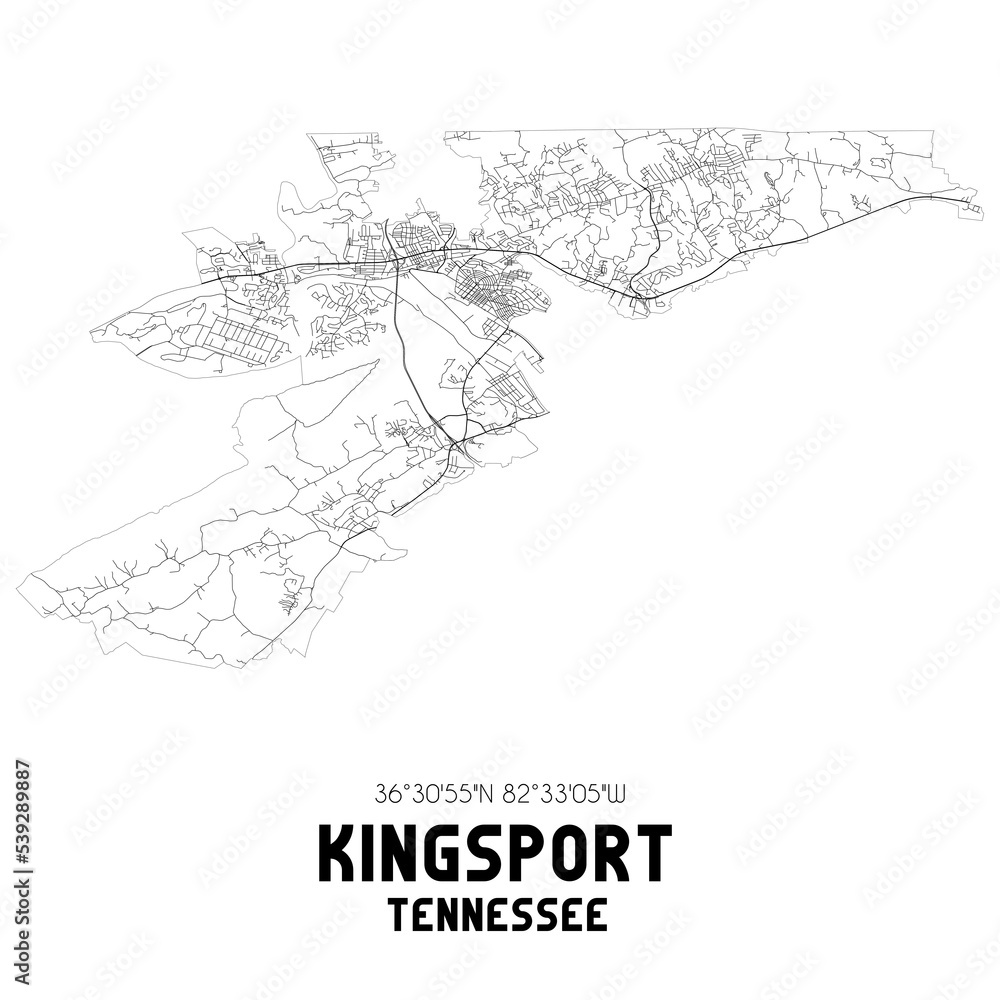Kingsport Tennessee. US street map with black and white lines. Kingsport Tennessee. US street map with black and white lines.