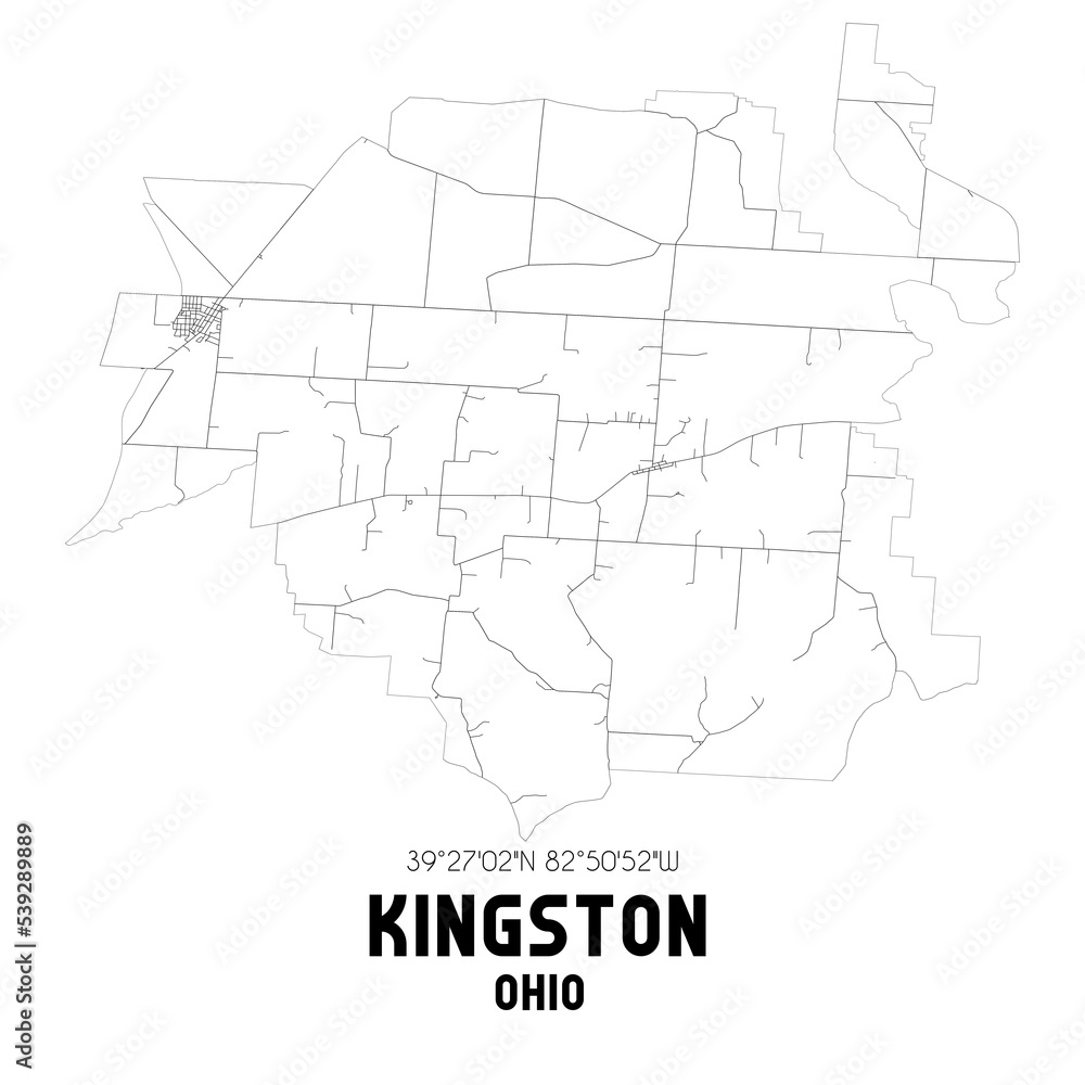 Kingston Ohio. US street map with black and white lines.