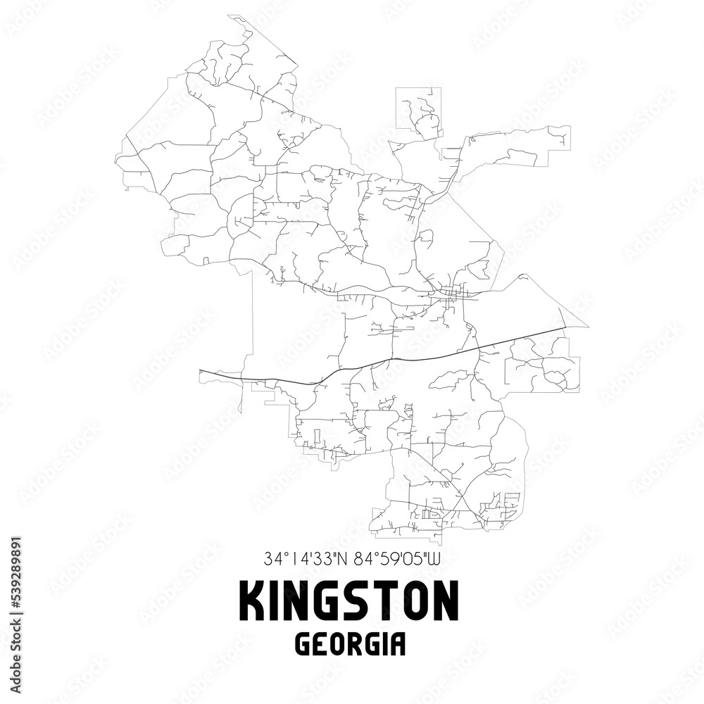 Kingston Georgia. US street map with black and white lines.