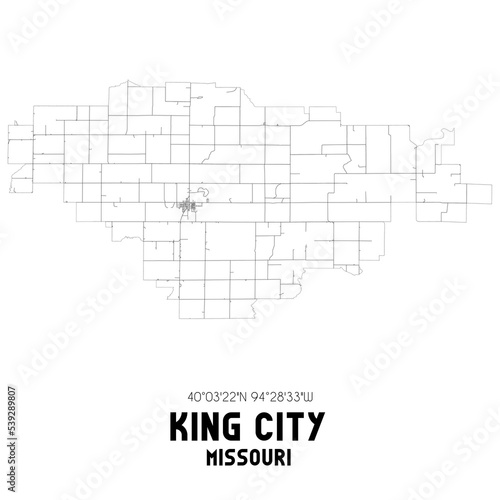 King City Missouri. US street map with black and white lines. © Rezona