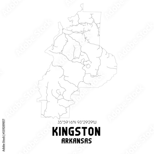 Kingston Arkansas. US street map with black and white lines.