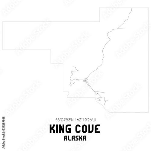 King Cove Alaska. US street map with black and white lines.