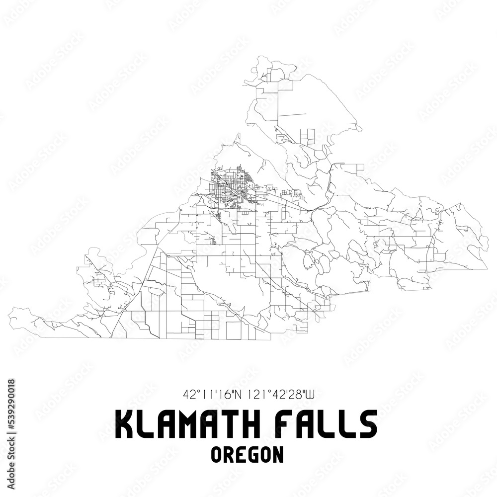 Klamath Falls Oregon. US street map with black and white lines