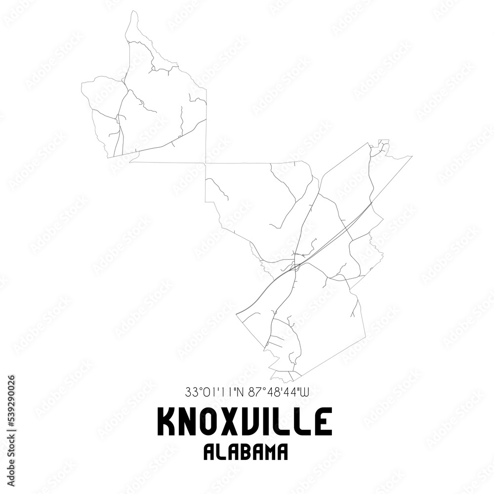 Knoxville Alabama. US street map with black and white lines. Knoxville Alabama. US street map with black and white lines.