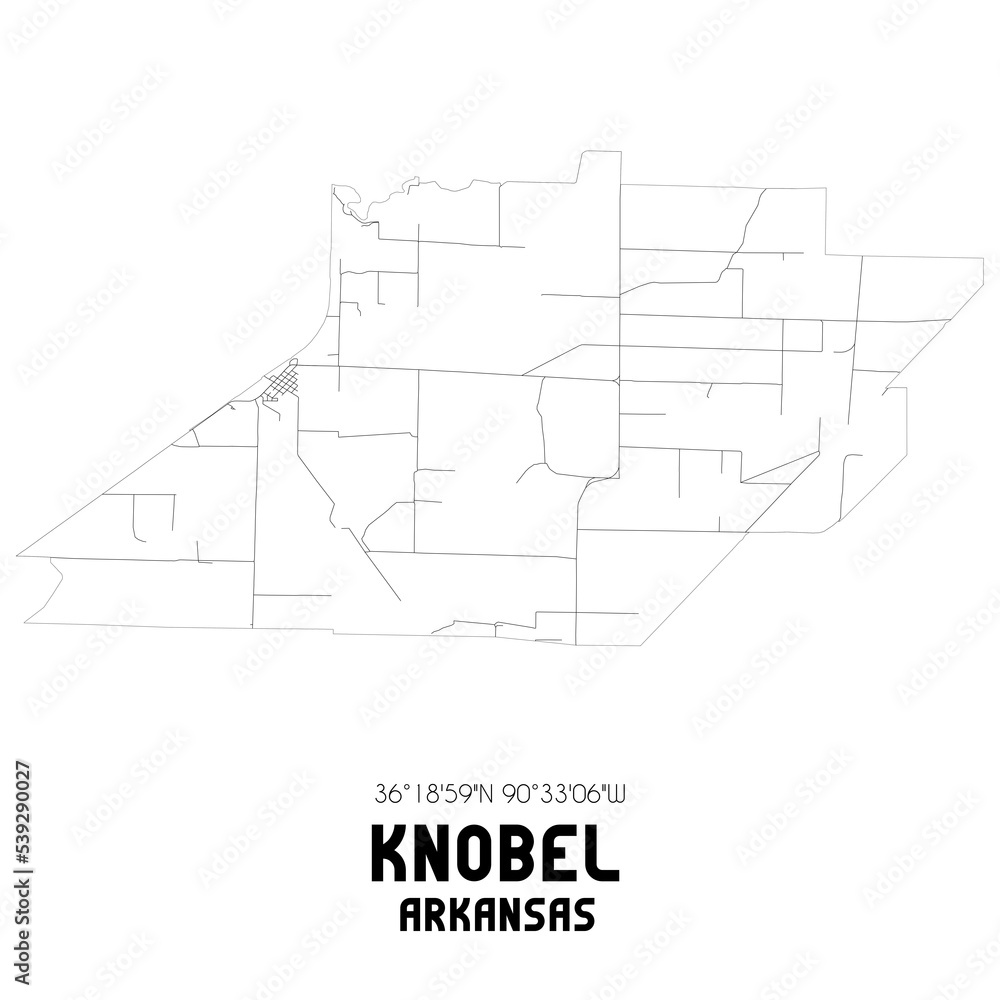 Knobel Arkansas. US street map with black and white lines. Knobel Arkansas. US street map with black and white lines.