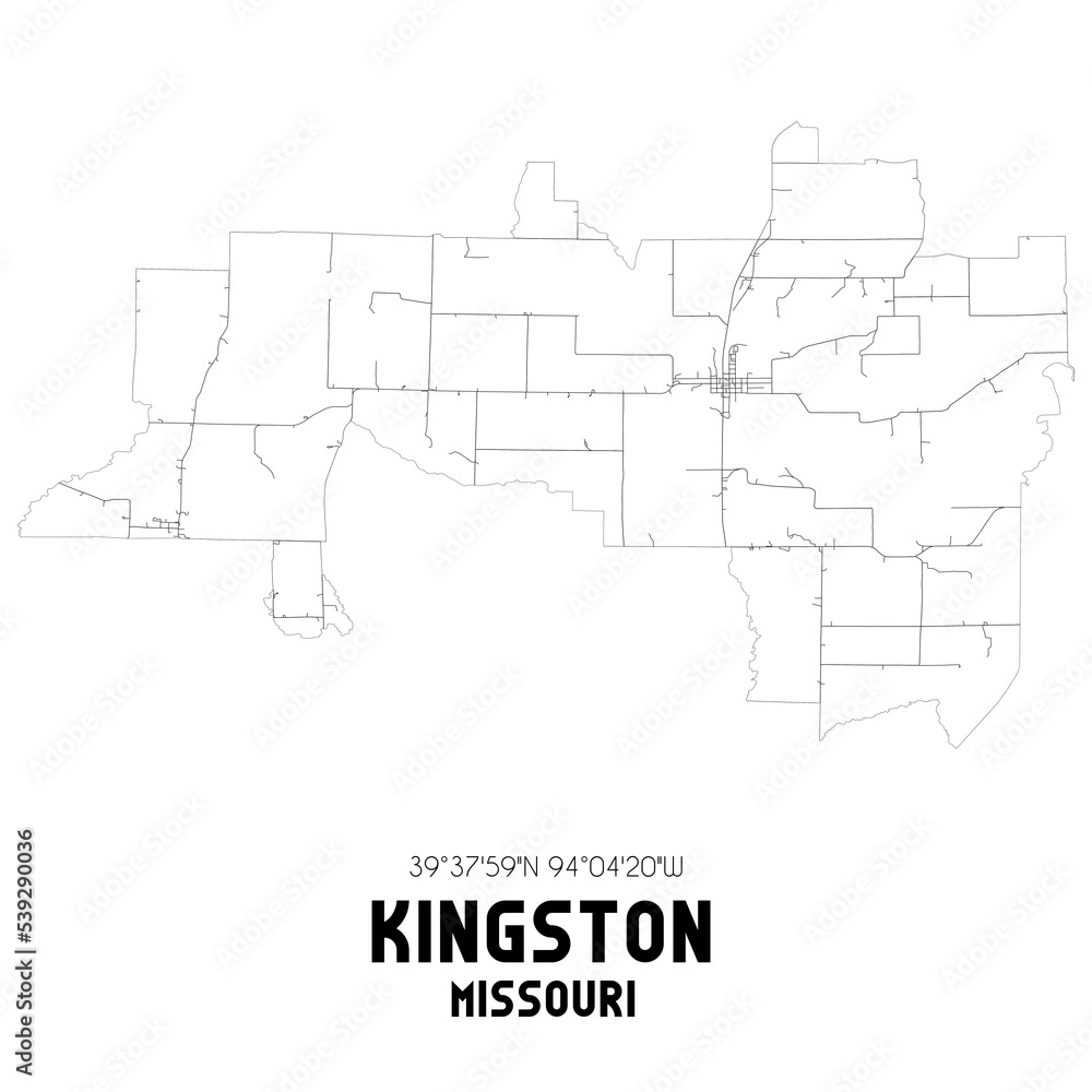 Kingston Missouri. US street map with black and white lines. Kingston Missouri. US street map with black and white lines.
